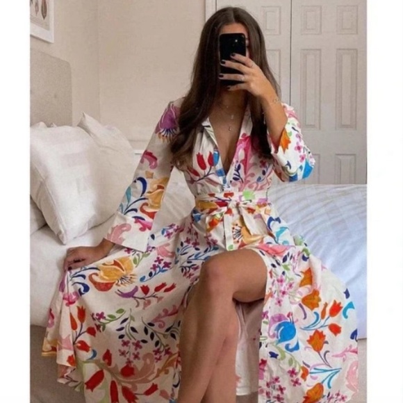 Zara Dresses & Skirts - Zara Multicolor Floral Midi Dress Bloggers Favorite